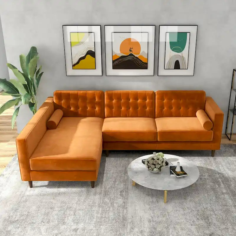 Tufted Modern Living Room Velvet Corner Sectional Sofa