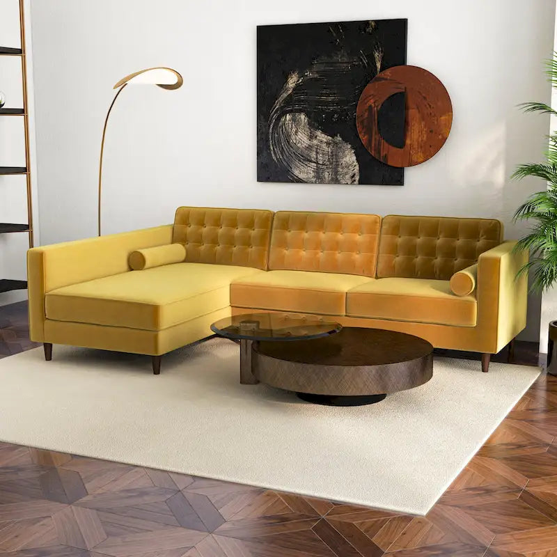 Tufted Modern Living Room Velvet Corner Sectional Sofa