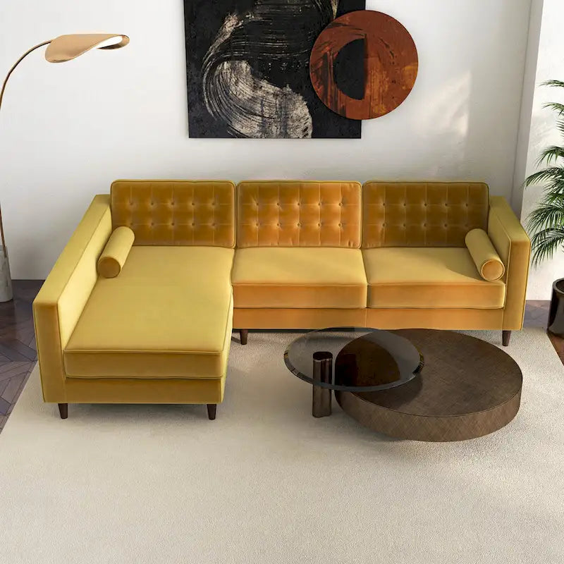 Tufted Modern Living Room Velvet Corner Sectional Sofa