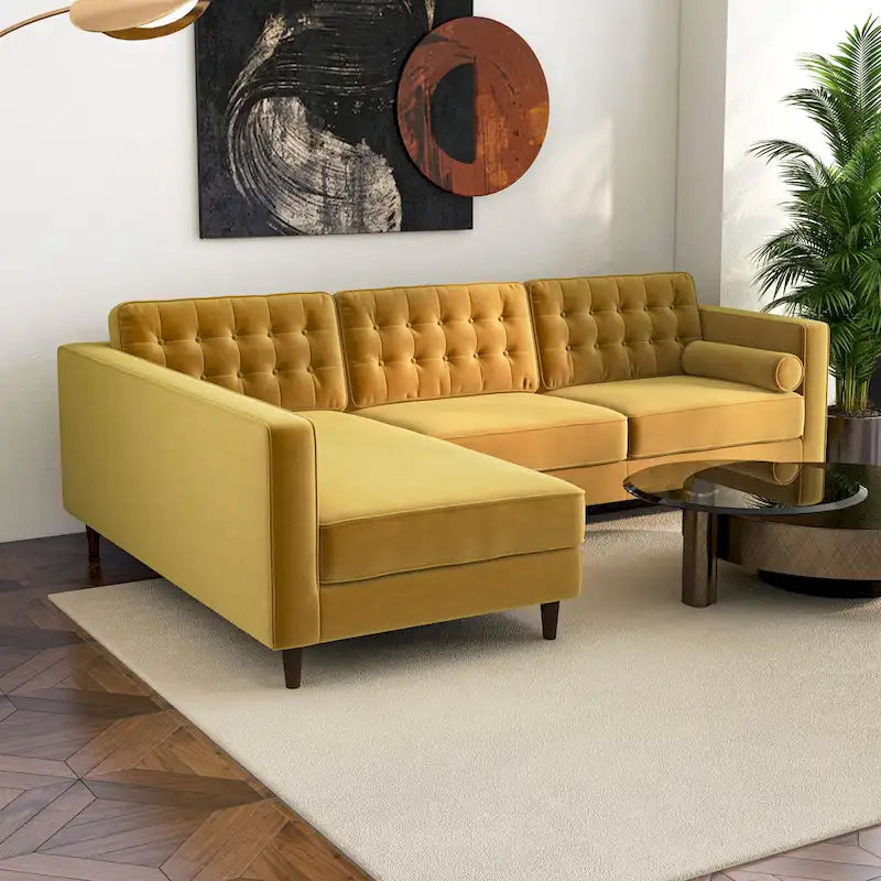 Tufted Modern Living Room Velvet Corner Sectional Sofa