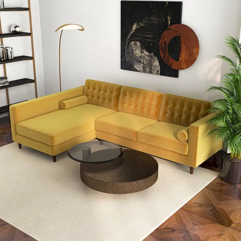 Tufted Modern Living Room Velvet Corner Sectional Sofa