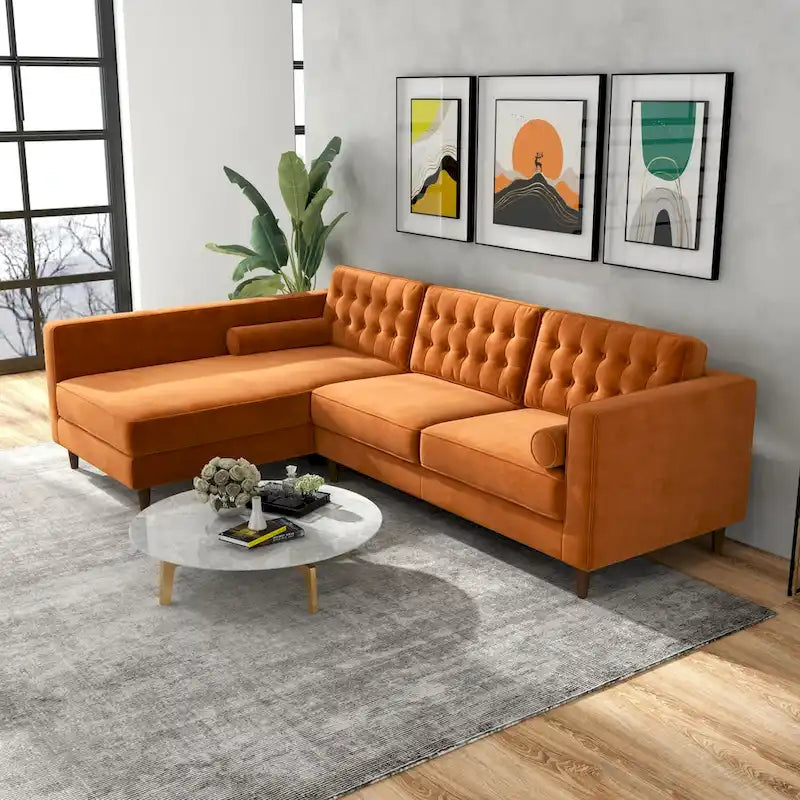 Tufted Modern Living Room Velvet Corner Sectional Sofa