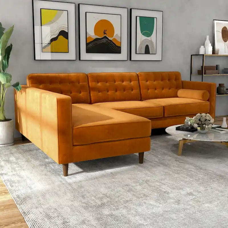 Tufted Modern Living Room Velvet Corner Sectional Sofa