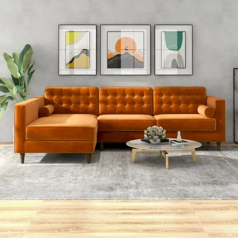 Tufted Modern Living Room Velvet Corner Sectional Sofa