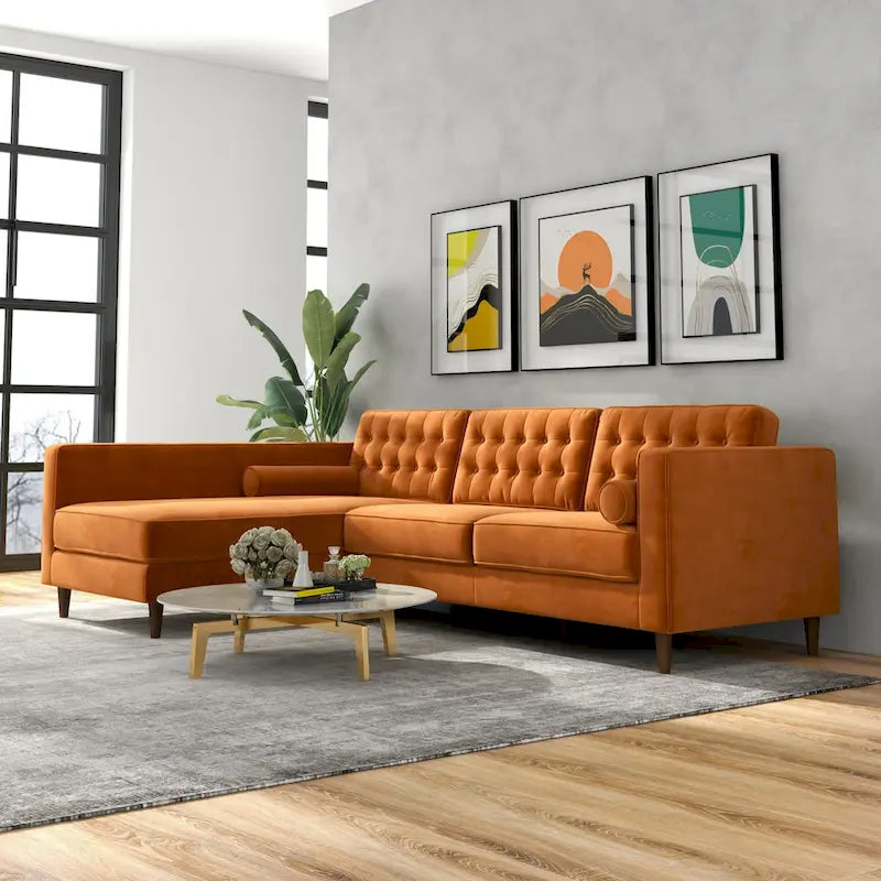 Tufted Modern Living Room Velvet Corner Sectional Sofa