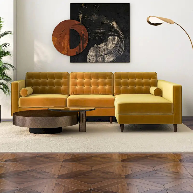 Tufted Modern Living Room Velvet Corner Sectional Sofa