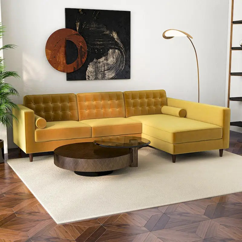 Tufted Modern Living Room Velvet Corner Sectional Sofa