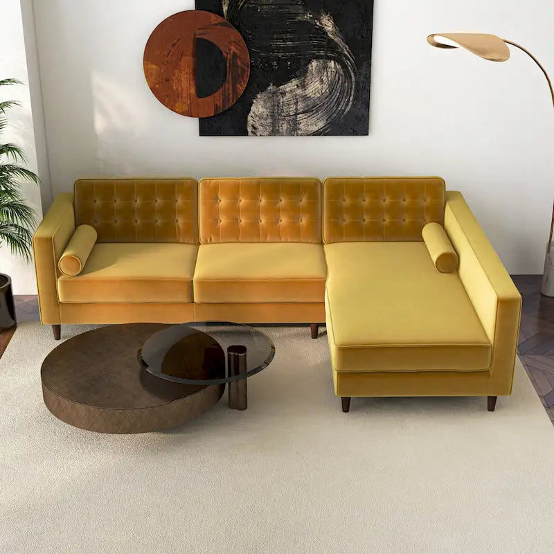Tufted Modern Living Room Velvet Corner Sectional Sofa