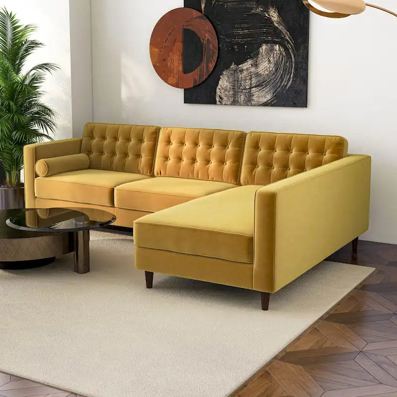 Tufted Modern Living Room Velvet Corner Sectional Sofa
