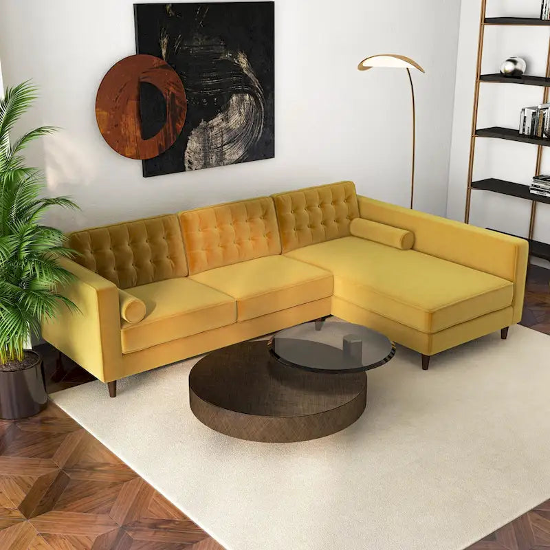 Tufted Modern Living Room Velvet Corner Sectional Sofa