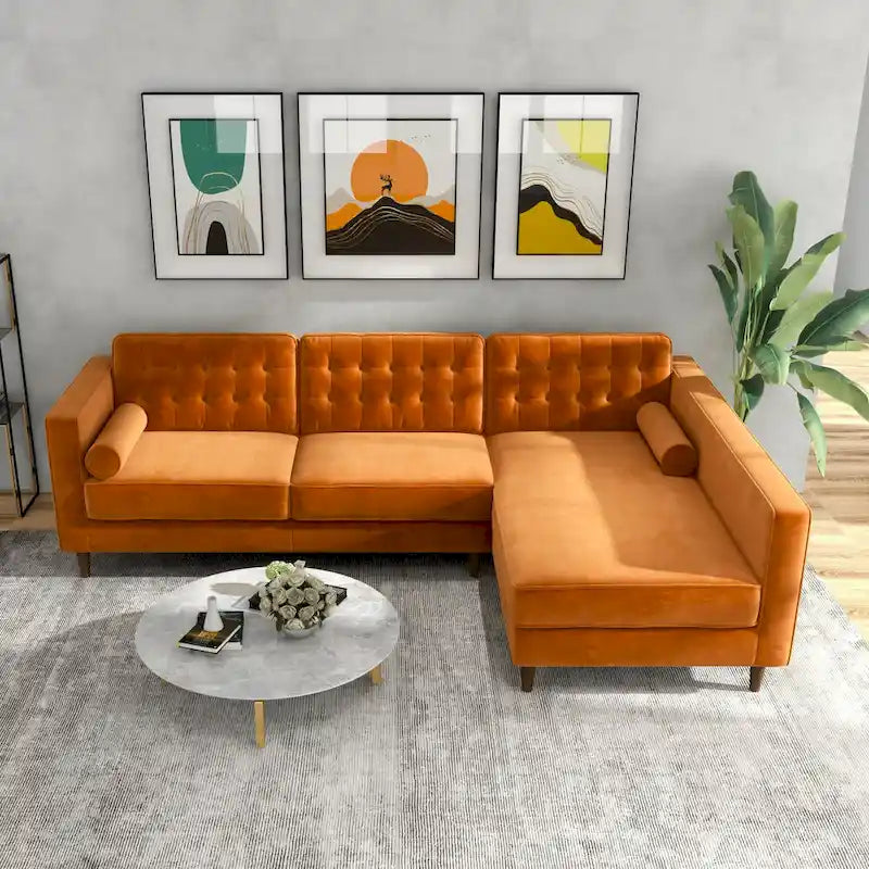 Tufted Modern Living Room Velvet Corner Sectional Sofa