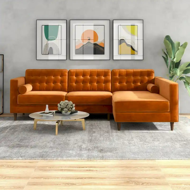 Tufted Modern Living Room Velvet Corner Sectional Sofa