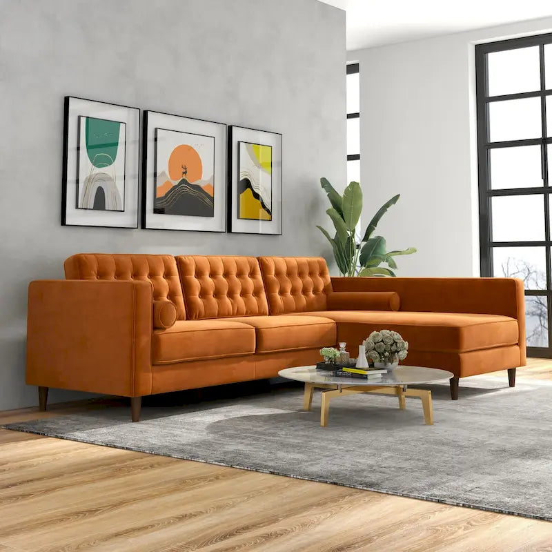 Tufted Modern Living Room Velvet Corner Sectional Sofa