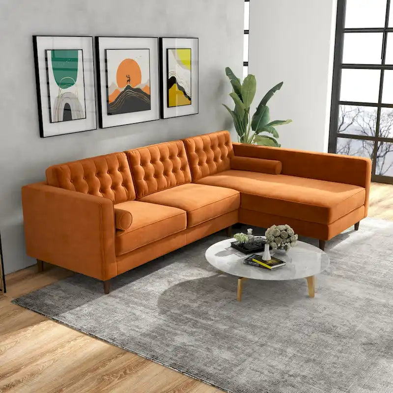 Tufted Modern Living Room Velvet Corner Sectional Sofa