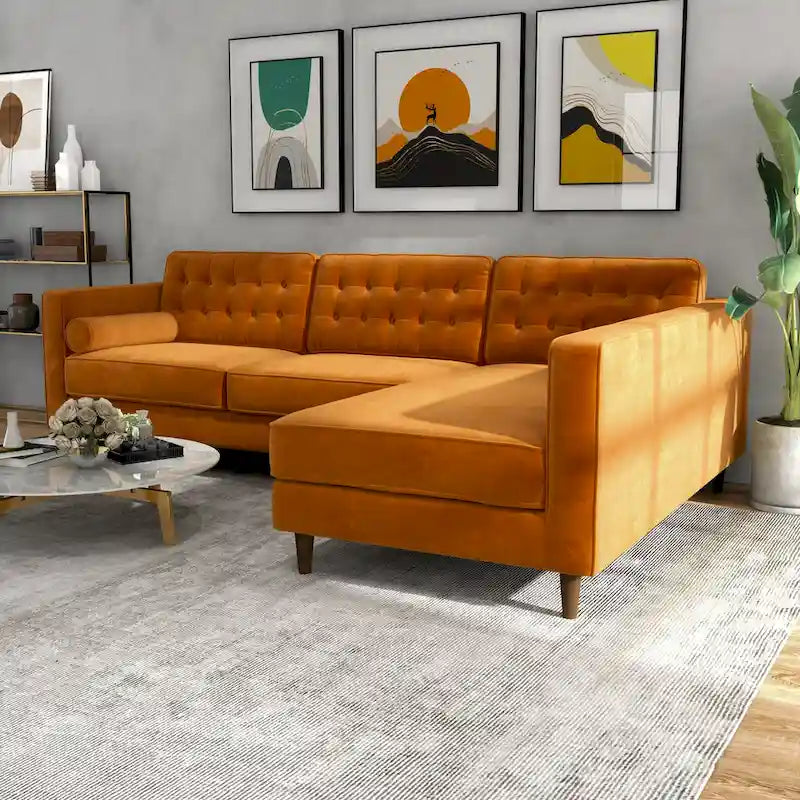 Tufted Modern Living Room Velvet Corner Sectional Sofa