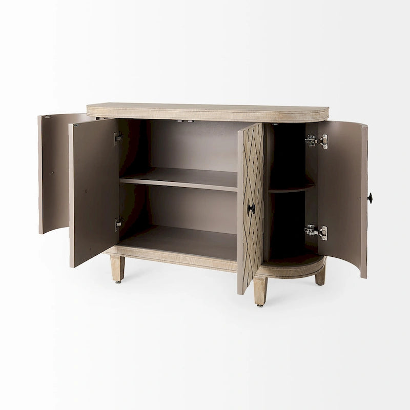 Beige Fir Veneer 4 Door Cabinet - 47.2L x 15.0W x 33.1H
