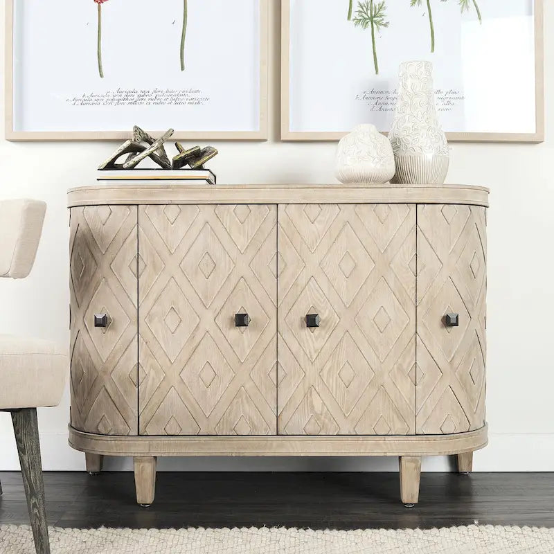 Beige Fir Veneer 4 Door Cabinet - 47.2L x 15.0W x 33.1H