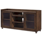 Meuble TV contemporain très grand brun/gris acier – 70 larg. x 19 prof. x 35 haut.