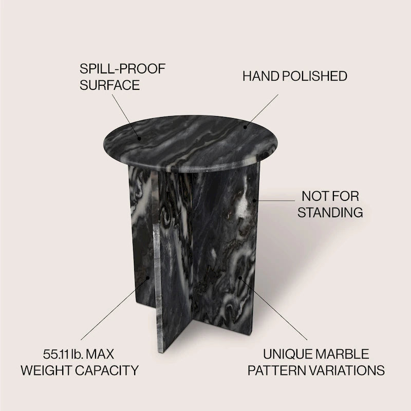 17.75 Contemporary Natural Marble Handmade X-Shaped End Table, by