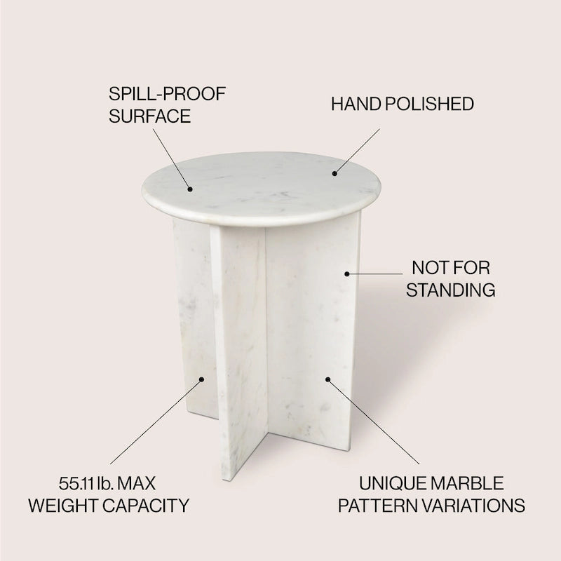 17.75 Contemporary Natural Marble Handmade X-Shaped End Table, by