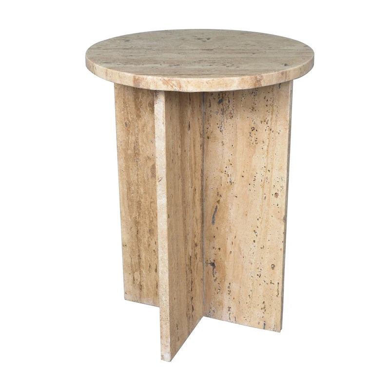 17.75 Contemporary Natural Marble Handmade X-Shaped End Table, by