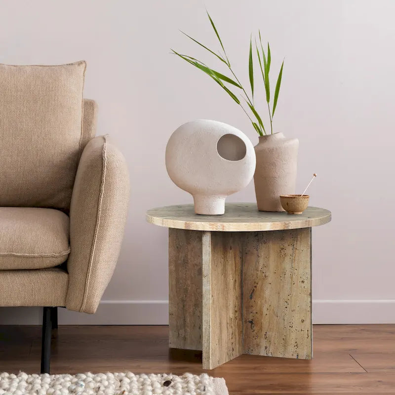 17.75 Contemporary Natural Marble Handmade X-Shaped End Table, by