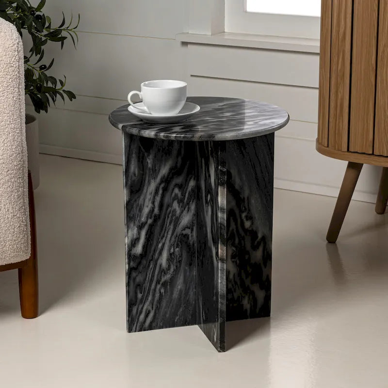 17.75 Contemporary Natural Marble Handmade X-Shaped End Table, by