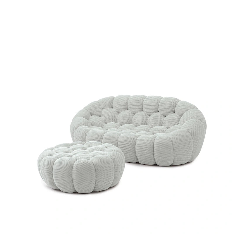3D Honeycomb Fabric Upholstered Bubble Sofa Modern Loveseat with Ottoman