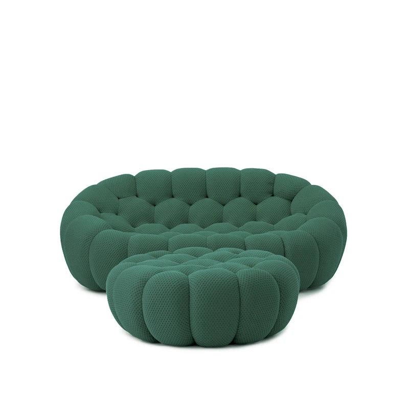 3D Honeycomb Fabric Upholstered Bubble Sofa Modern Loveseat with Ottoman