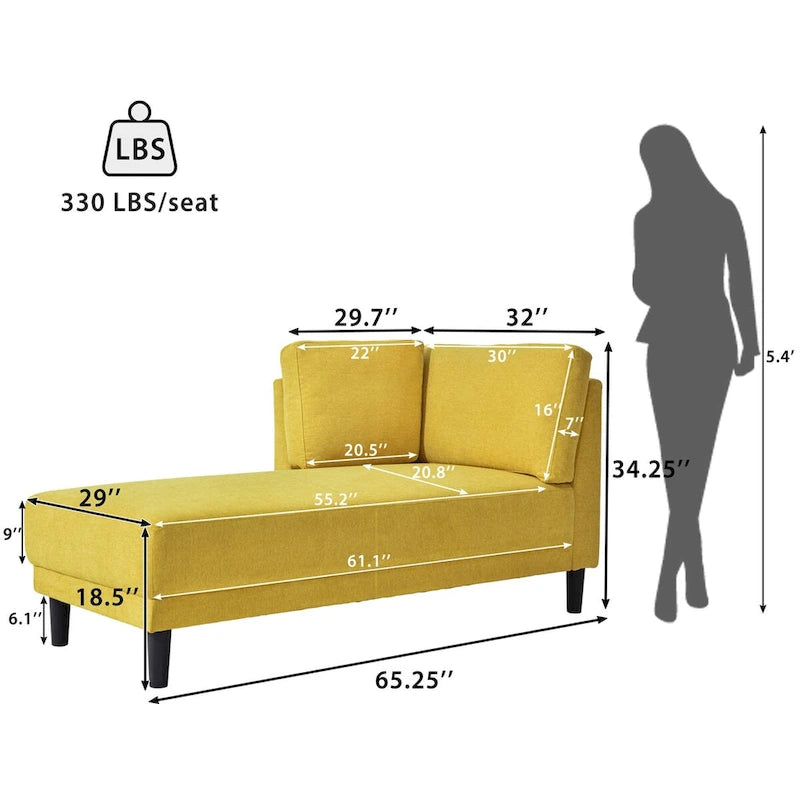 65 Linen Fabric Corner Sofa, Upholstered Indoor Chaise Lounge, Sleeper Sofa, Solid Wood Sofa Bed for Bedroom Living Room