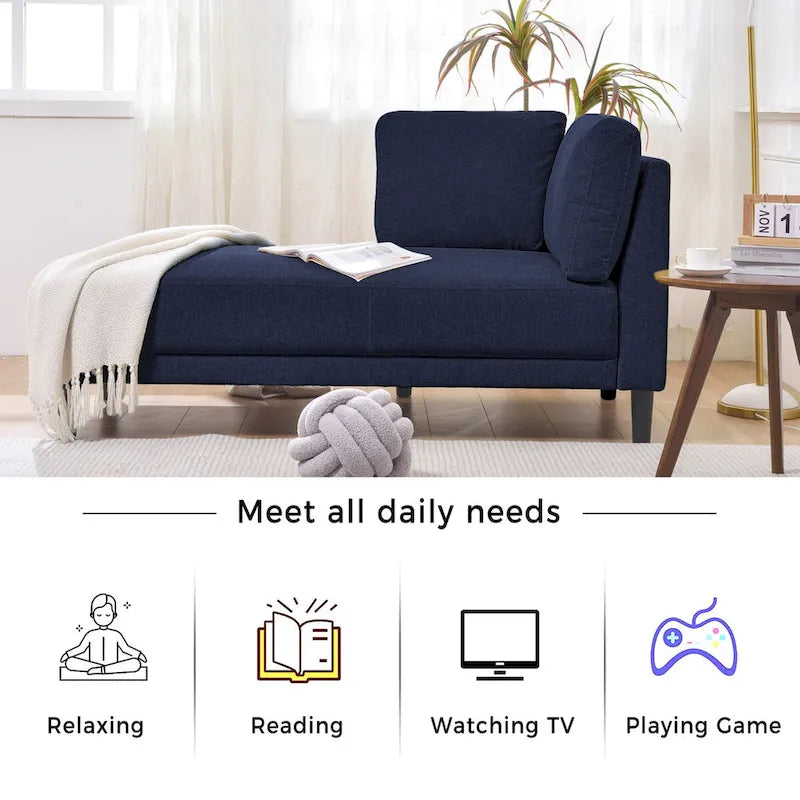 65 Linen Fabric Corner Sofa, Upholstered Indoor Chaise Lounge, Sleeper Sofa, Solid Wood Sofa Bed for Bedroom Living Room
