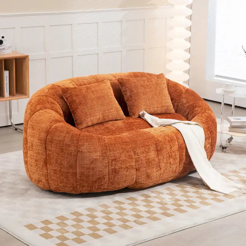 Chenille Upholstered Durable Comfort Lounger High Back Bean Bag Loveseat Sofa
