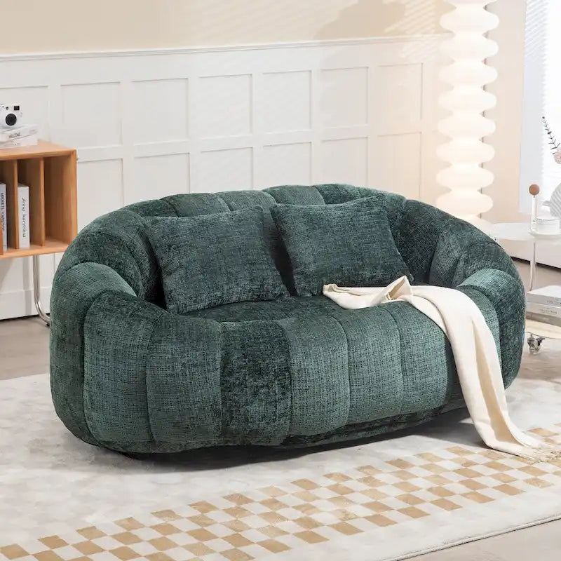 Chenille Upholstered Durable Comfort Lounger High Back Bean Bag Loveseat Sofa