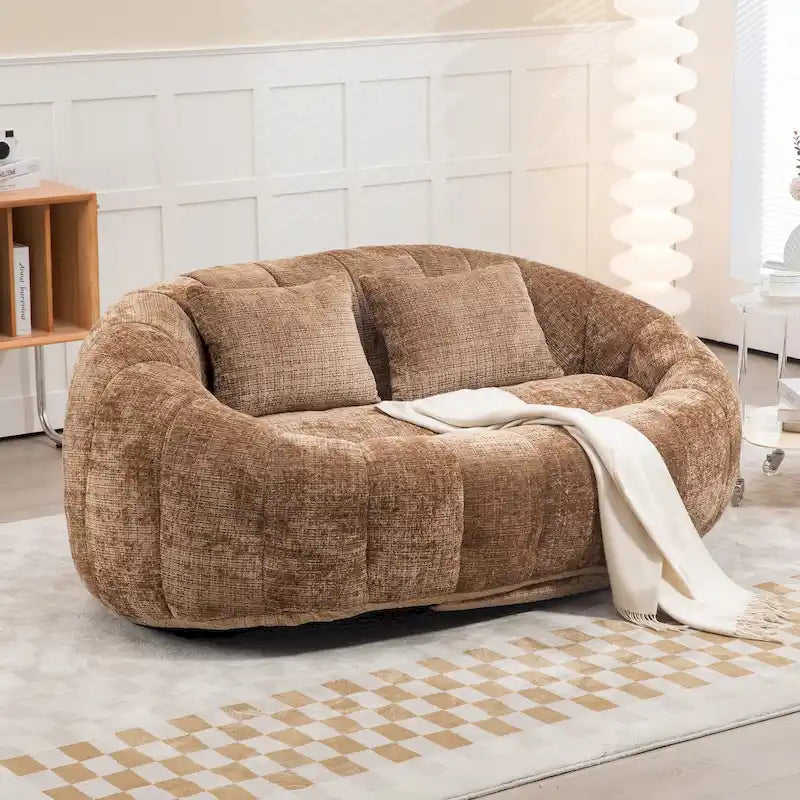 Chenille Upholstered Durable Comfort Lounger High Back Bean Bag Loveseat Sofa