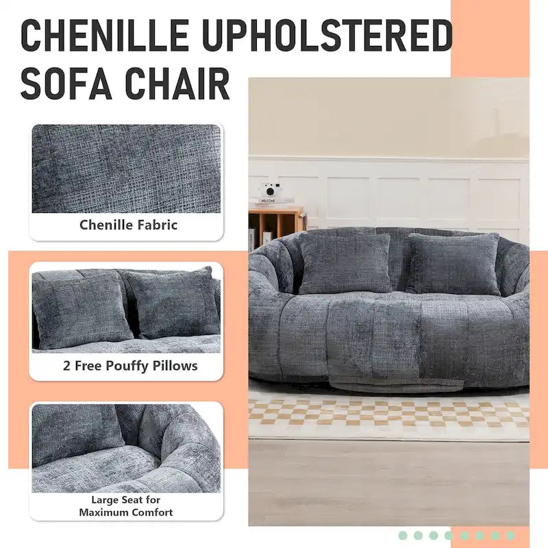 Chenille Upholstered Durable Comfort Lounger High Back Bean Bag Loveseat Sofa
