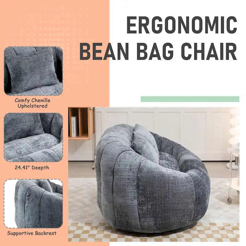 Chenille Upholstered Durable Comfort Lounger High Back Bean Bag Loveseat Sofa