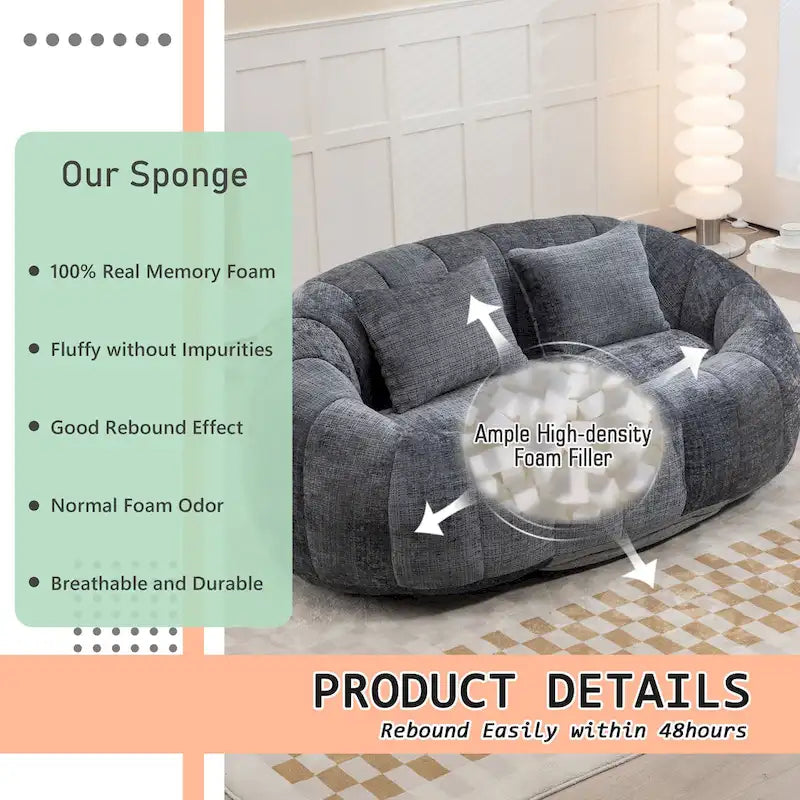 Chenille Upholstered Durable Comfort Lounger High Back Bean Bag Loveseat Sofa