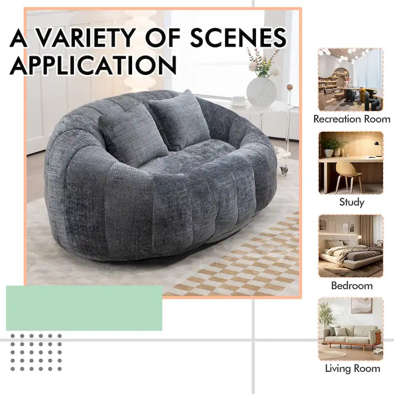 Chenille Upholstered Durable Comfort Lounger High Back Bean Bag Loveseat Sofa