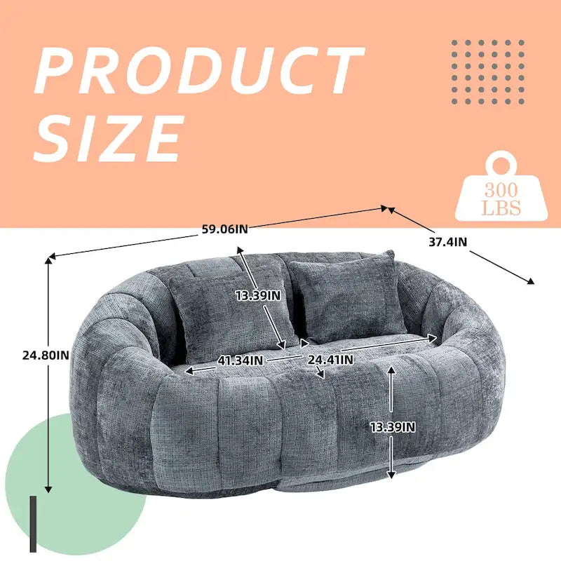 Chenille Upholstered Durable Comfort Lounger High Back Bean Bag Loveseat Sofa