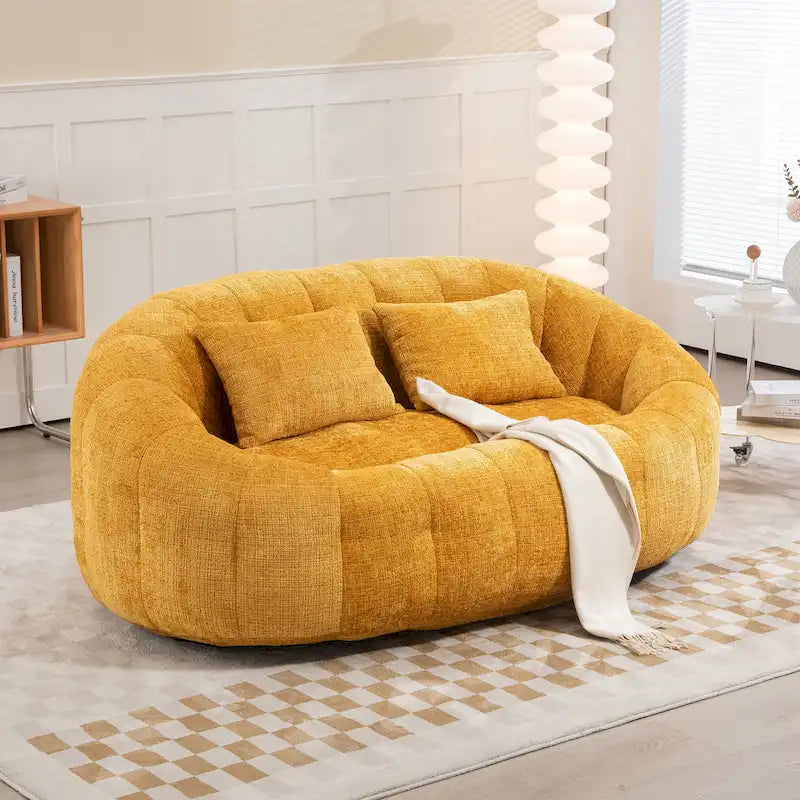 Chenille Upholstered Durable Comfort Lounger High Back Bean Bag Loveseat Sofa