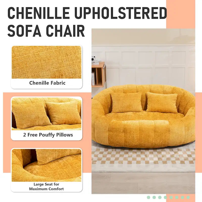 Chenille Upholstered Durable Comfort Lounger High Back Bean Bag Loveseat Sofa