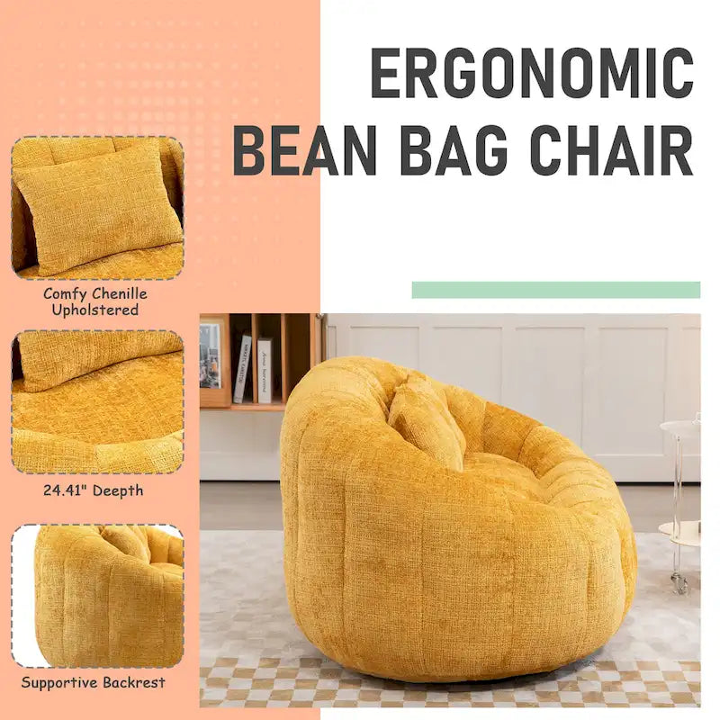 Chenille Upholstered Durable Comfort Lounger High Back Bean Bag Loveseat Sofa