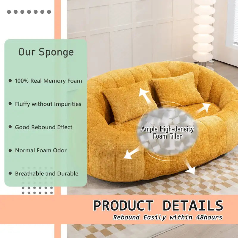 Chenille Upholstered Durable Comfort Lounger High Back Bean Bag Loveseat Sofa