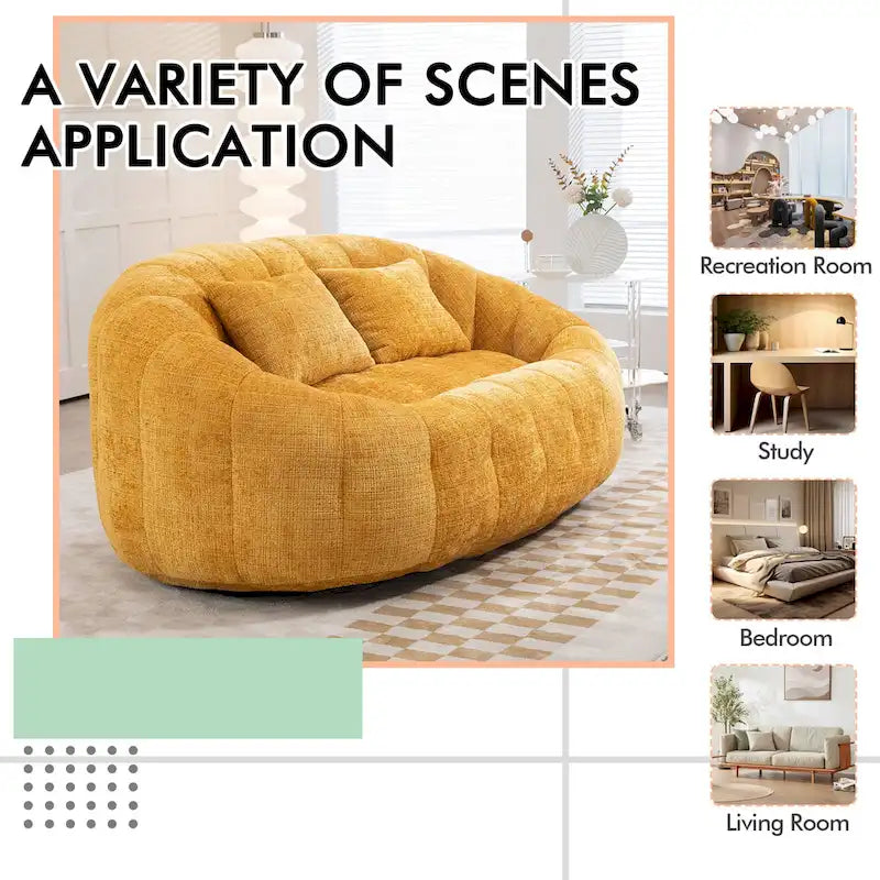 Chenille Upholstered Durable Comfort Lounger High Back Bean Bag Loveseat Sofa