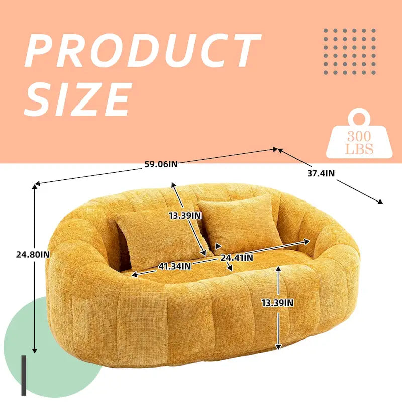 Chenille Upholstered Durable Comfort Lounger High Back Bean Bag Loveseat Sofa