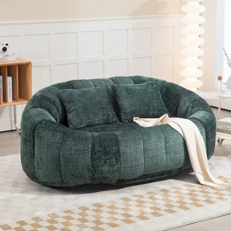 Chenille Upholstered Durable Comfort Lounger High Back Bean Bag Loveseat Sofa