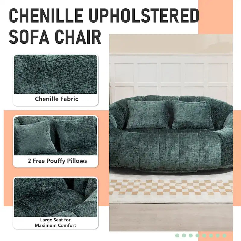 Chenille Upholstered Durable Comfort Lounger High Back Bean Bag Loveseat Sofa
