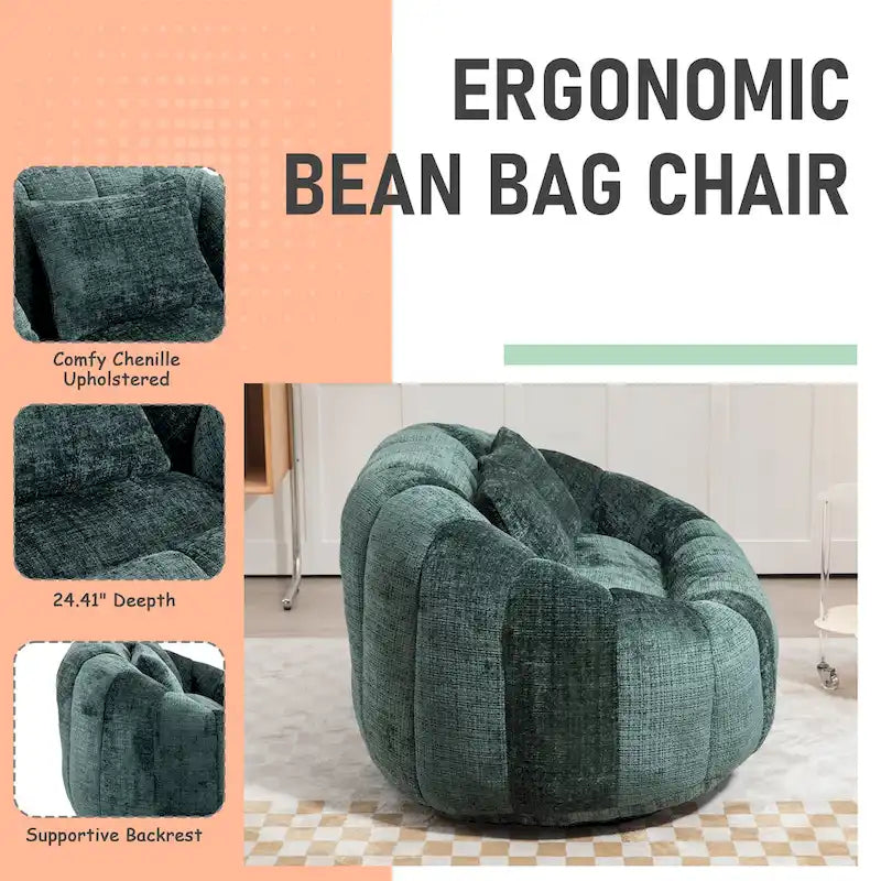 Chenille Upholstered Durable Comfort Lounger High Back Bean Bag Loveseat Sofa