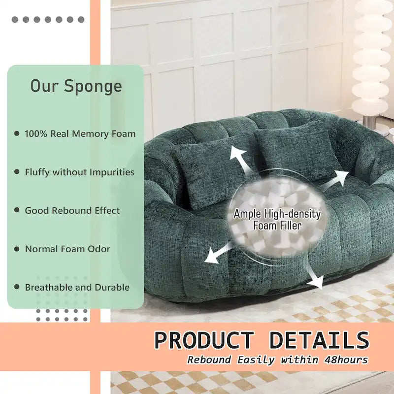 Chenille Upholstered Durable Comfort Lounger High Back Bean Bag Loveseat Sofa