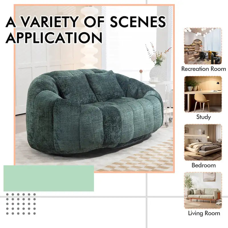 Chenille Upholstered Durable Comfort Lounger High Back Bean Bag Loveseat Sofa